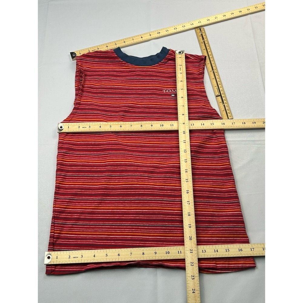 Tommy Hilfiger Y2K Striped Sleeveless Tank Top Sz Med Red Cotton Logo Retro 90s - Picture 8 of 10